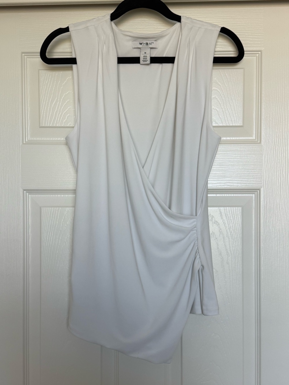 White House Black Market White Sleeveless Draped Surplice top